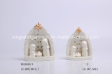 Christmas White Cartoon Ceramic Nativity Set with LED Tealight