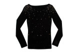 Stock! Ladies Black Rostone Decorated Long Sleeve T-Shirt