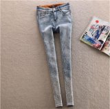 P1129 Winter Beaded Ladies Thicken Fleece Denim Jeans