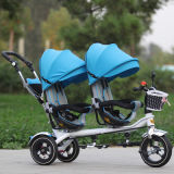 2016 New Design Twins Kids Tricycle, Push Stroller in Blue