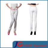 White Beaded Destroy Denim Women Long Trousers (JC1166)