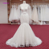 Beautiful Lace Bridal Gown Long Sleeve Trumpet Wedding Dress with Bow Waistband