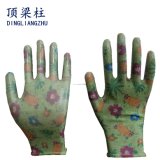 Flower Printing Polyester Knitted Garden Gloves with Nitrile Smooth Coating
