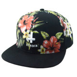 Custom Fashion 6 Panels Floral Polyester Flat Brim Snapback Cap with Embroidery Logo