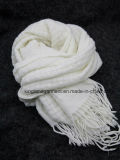 100% Acrylic Fashion White Warp Knitted Scarf with Fringe