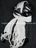 100% Acrylic Fashion Winter Warm Black & White Striped Fringed Scarf