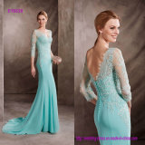 Guipure Decorate The Bodice Mermaid Dress with a Train and V-Neckline in Light Gauze