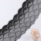 Scalloped Design Black Ribbon Trim Eyelash Lace Fabric