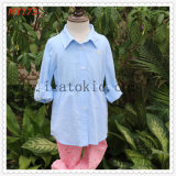 Plain Blue Long Sleeve Children Summer Dress Girls Blouse Cotton Skirts for Kids Girls