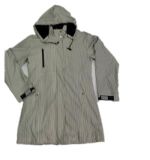 Grey Stripe Hooded Waterproof PU Raincoat
