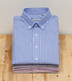 Men Stripes Half Sleeve Button Down Collar Shirts