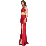 in Stock Plus Size Red Separate Golden Edge Ladies Evening Long Dress