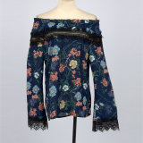 Lady Wrap Front V Neck Bell Sleeve Floral Printed Chiffon Blouse