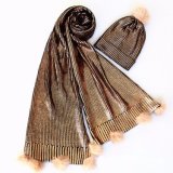 Womens Unisex Gold Silver Foil Shining Knitted Winter Warm Beanie Set Scarf (SK141S)