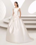 Elegant Pleat Belt Ball Gown with Pocket Satin Wedding Dress