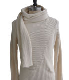 Cashmere Blended Women Pullover Knitted Long Sweater with Scarf