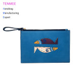 Lcq-070 Hot Sale Fish Embroidery Lady Purse Coin Wallets PU Leather Wallet Costomized Clutch Bags