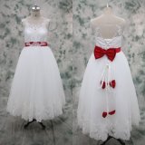 Real Customize Lace Appliqued Children Flower Girl Dress