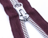Metal Zipper with Shiny-Silver Teeth/Fancy Puller/Top Quality