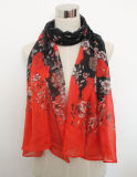Ladies Fashion Flower Printed Polyester Voile Scarf (YKY1043)