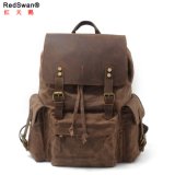 Guangdong Leather Hiking Bag Canvas Leather Sports Leisure Backpack Factory (RS9151)