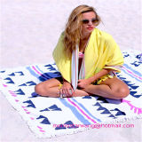 100% Cotton Square Printed Beach Towel with Tassel Trims
