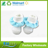 Cute Winter White Cotton Knitting Kid Baby Socks with Blue Lace