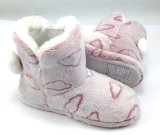 Pink Emboss Rose PV Fur with Sequins Pompom Women Slipper Boots