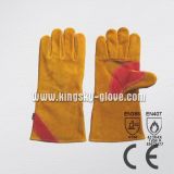 Ce Certificated Cow Split Leather Reinforced Palm Welding Welder Safety Glove (6517)