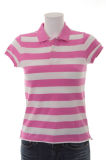 Wholesale Female Pink and White Stripe Cotton Polo Shirt
