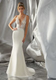 V-Neckline Bridal Gown Sheer Bodice Lace Wedding Dress Gv1604