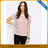 OEM Ladies 100% Cotton Red and White Stripe T Shirt