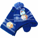 China Factory OEM Produce Custom Cartoon Print Embroidery Blue Kids Knitted Beanie Scarf Gloves Set