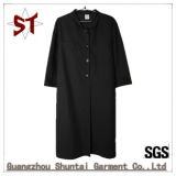 Black/Blue Simple Casual Shirt Collar Long Shirt Dress