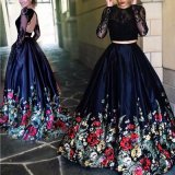 Long Sleeves Evening Gown Printing Flora Pageant Prom Dresses T21486