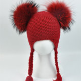 Good Quality Knitted Beanie Cap Women Winter Hat Raccoon Fur POM Hat