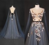 Embroidery Blue Patterns of Lace Evening Party Dress Wt337