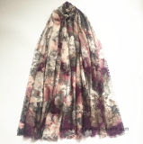 Fashion Flourish Printed Polyester Scarf with Crystal Stone (HM099)