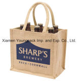 Promotional Custom Printed Reusable Natural Jute Burlap Wine Carrier Bags