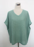 Lady Fashion Cotton Knitted V-Neck Shirt (YKY2230-1)