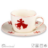 Christmas Red Colour Ceramic Cup and Saucer