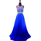 Blue Rinestones Prom Party Gowns Backless Real Photo Cheap Evening Dress NF2017