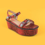 Women Red Ankel Strap Platform Wedges Sandals for Girl