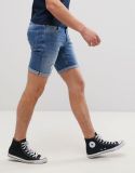Men's Skinny Denim Shorts with Rip and Repair