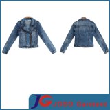 Metal Zipped Short Women Denim Truck Jacket Ladies Jeans (JC4082)