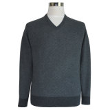 Bn1402 Men's Luxury Semi Worsted Yak and Wool Blended Knitted V Neck Pullover
