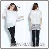 High Quality Summer Women Leisure Tshirt Lace Silk Casual Loose Style Top Blouse