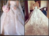 Strapless Bridal Ball Gowns Organza Flowers Custom Wedding Dress G1718