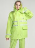 Waterproof 100%PVC Fluorescent Green Safety Rainsuit with Reflective Tape