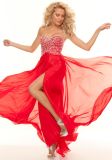 Silver Beaded Red Long A-Line Chiffon Prom Evening Dresses (ED3042)